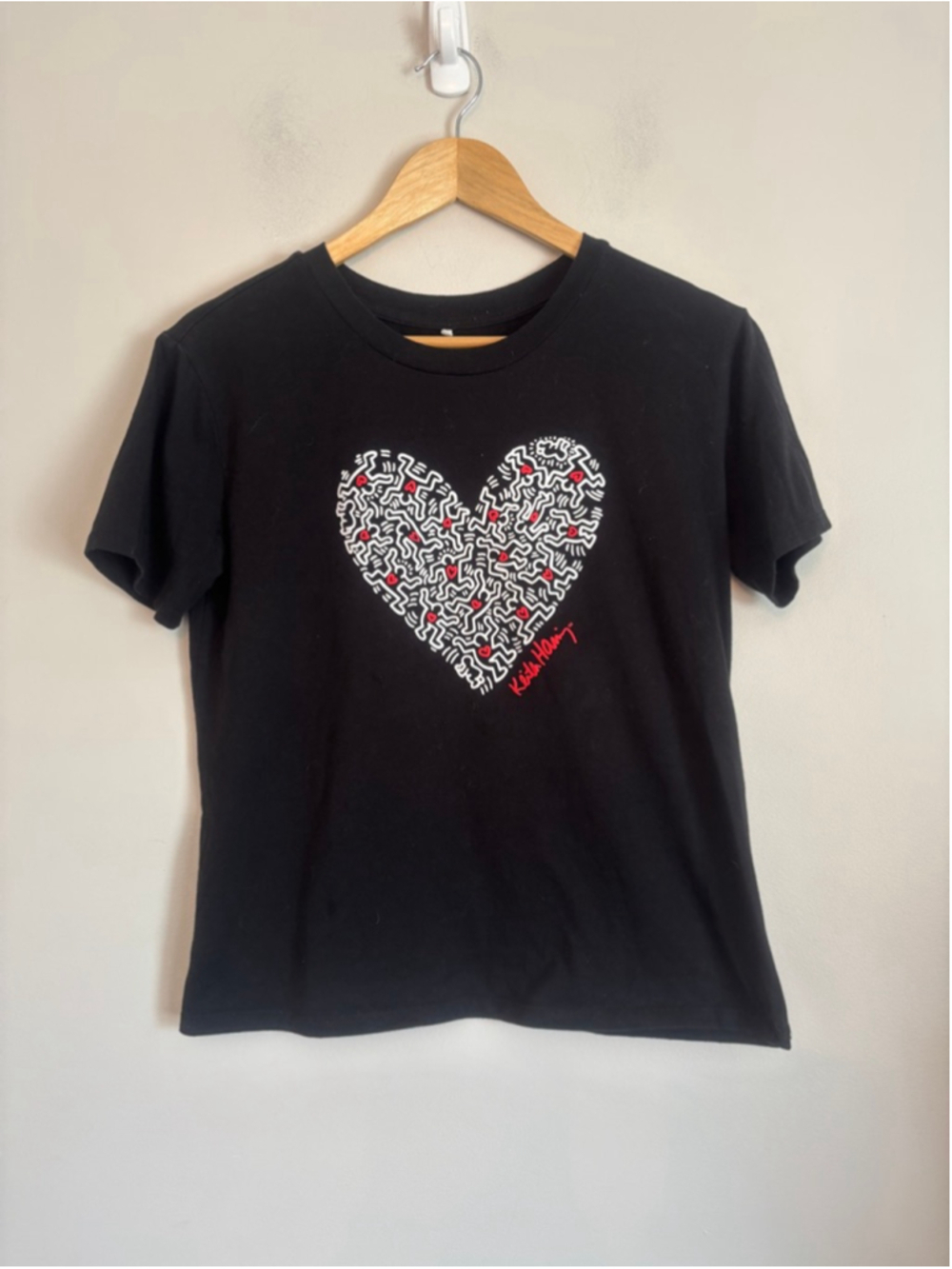 Keith Haring Black Short Sleeve Heart Graphic Tee Womens Small